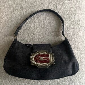 Vintage Y2K GUESS Dark Denim Shoulder Bag  With Rhinestones